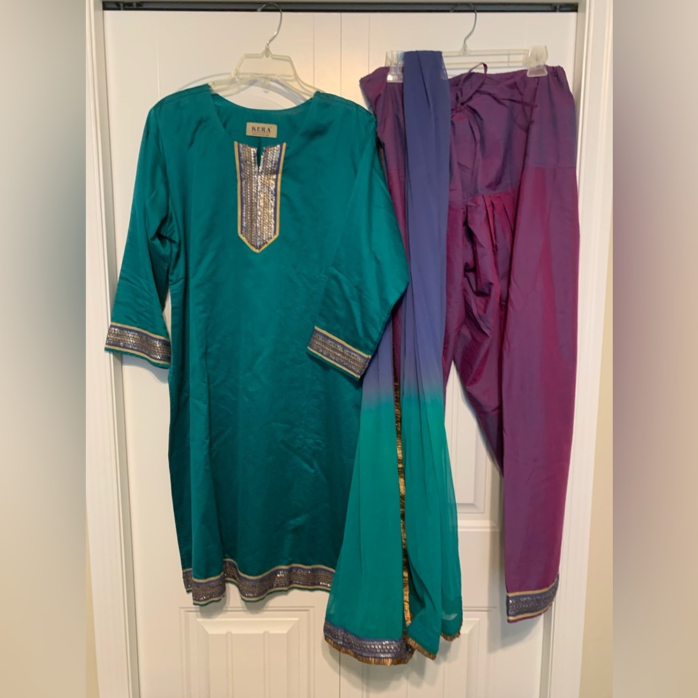Elegant Teal Salwar with Silver Accents